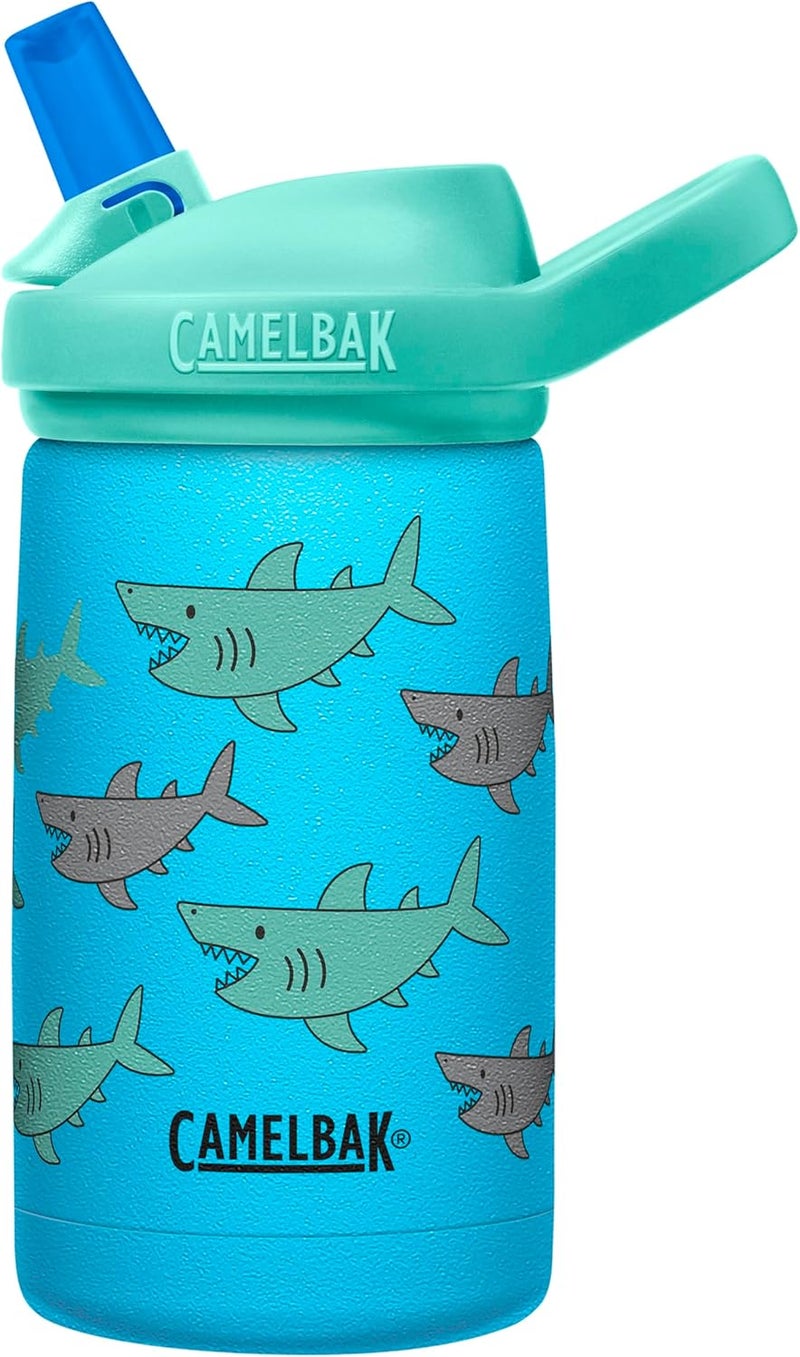 CAMELBAK Eddy+ Kids Bite Valve Straw Insulated Stainless Steel Water Bottle School of Sharks, 12oz - Image 1